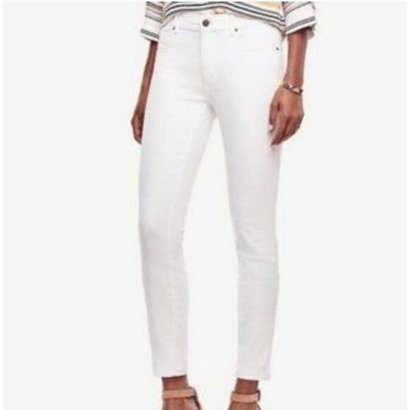 Ann Taylor White Denim Jeans Womens 12 High Rise The Skinny Ankle Curvy Fit - Picture 1 of 16